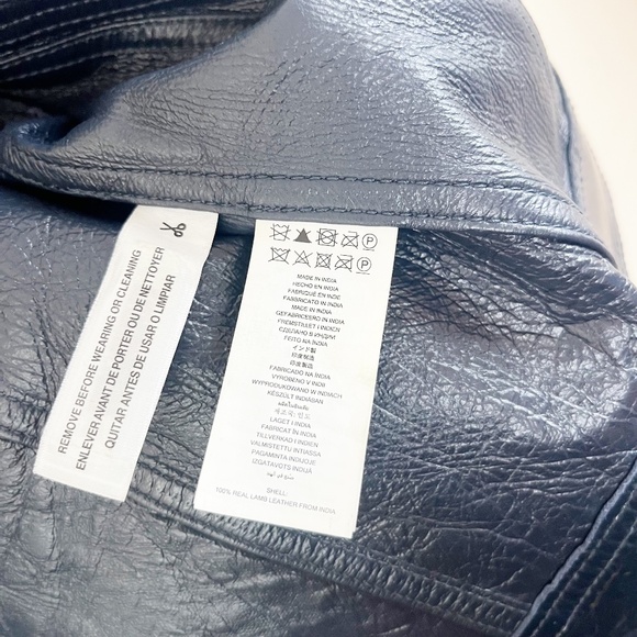 Michael Kors Midnight Blue Lamb Leather Crinkle Moto Jacket Size 4 - Picture 5 of 7
